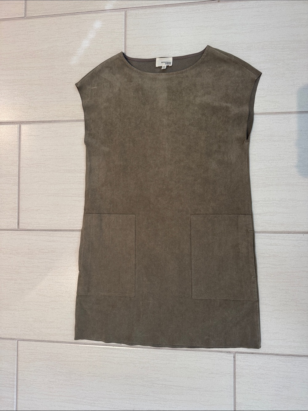 Aritzia Suede-Look Cap Sleeve Shift Dress in Olive/Brown